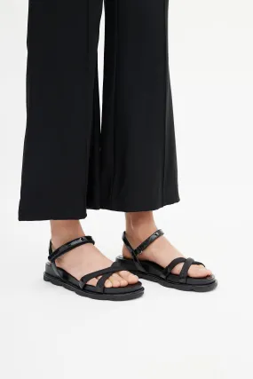 Black Webbing & Patent Leather Flatform Sandals