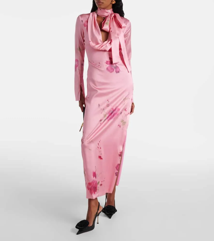 Blumarine Printed silk-blend satin maxi dress