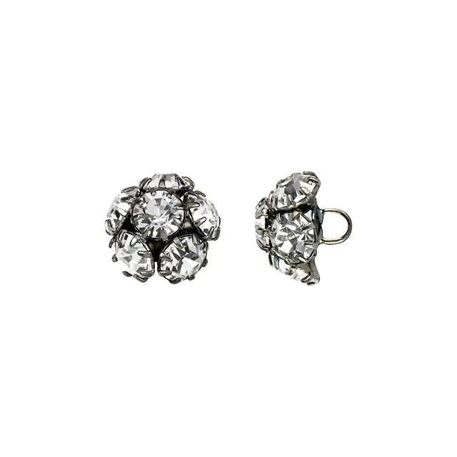 Button, Carnation Flower with Crystal Rhinestones 12mm, Gunmetal Plated (1 Piece)