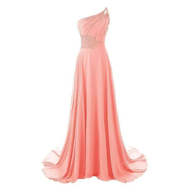 Chiffon Bridesmaid Dress One Shoulder Long Prom Dress Sleeveless Event Gown