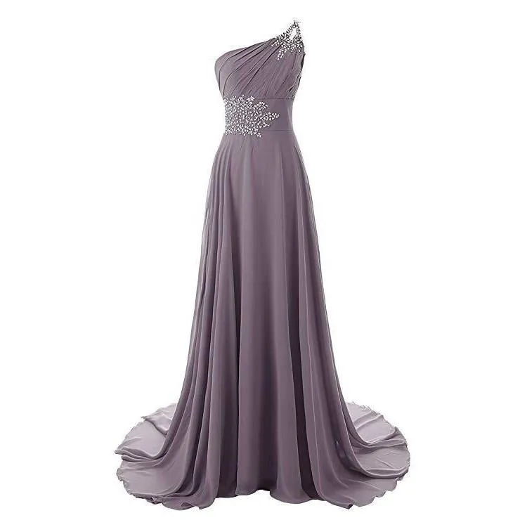 Chiffon Bridesmaid Dress One Shoulder Long Prom Dress Sleeveless Event Gown