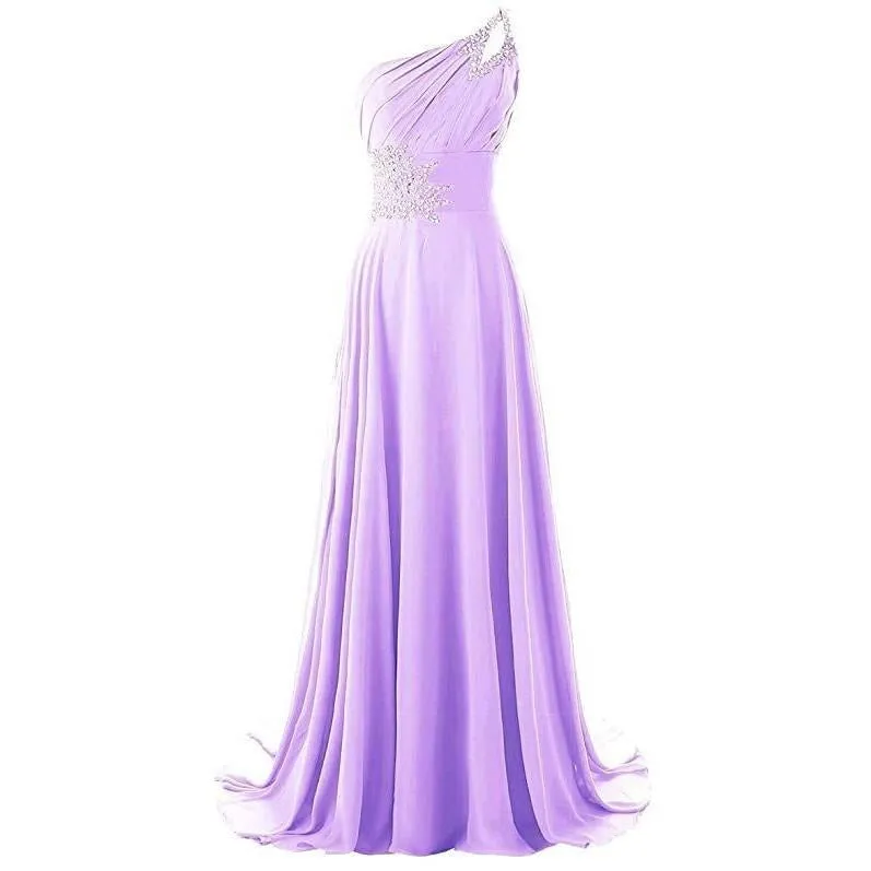 Chiffon Bridesmaid Dress One Shoulder Long Prom Dress Sleeveless Event Gown