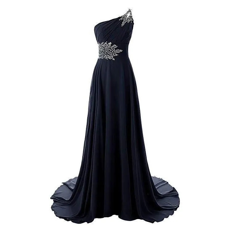 Chiffon Bridesmaid Dress One Shoulder Long Prom Dress Sleeveless Event Gown