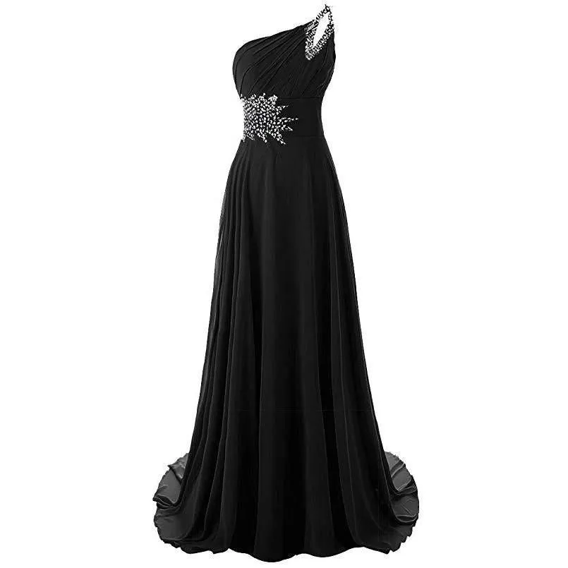 Chiffon Bridesmaid Dress One Shoulder Long Prom Dress Sleeveless Event Gown