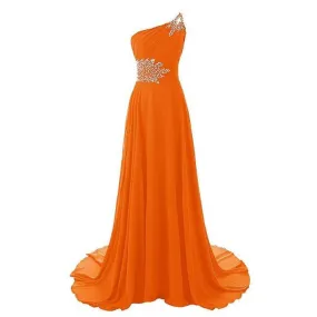 Chiffon Bridesmaid Dress One Shoulder Long Prom Dress Sleeveless Event Gown