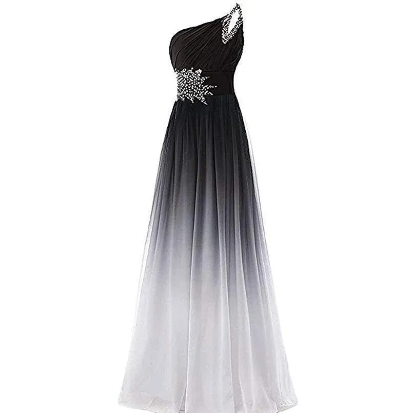 Chiffon Bridesmaid Dress One Shoulder Long Prom Dress Sleeveless Event Gown