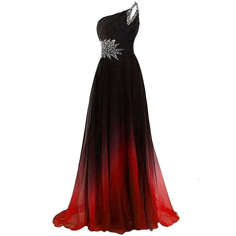 Chiffon Bridesmaid Dress One Shoulder Long Prom Dress Sleeveless Event Gown