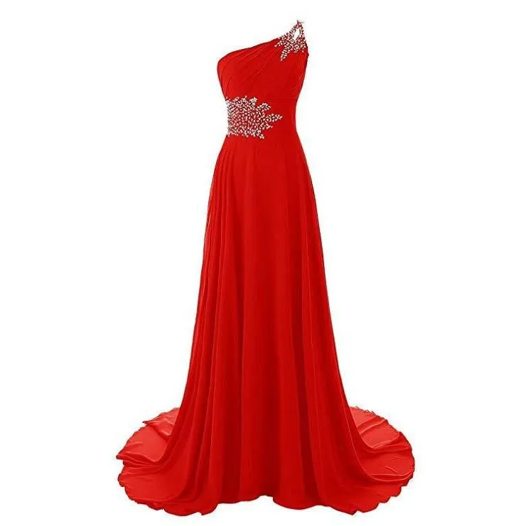 Chiffon Bridesmaid Dress One Shoulder Long Prom Dress Sleeveless Event Gown