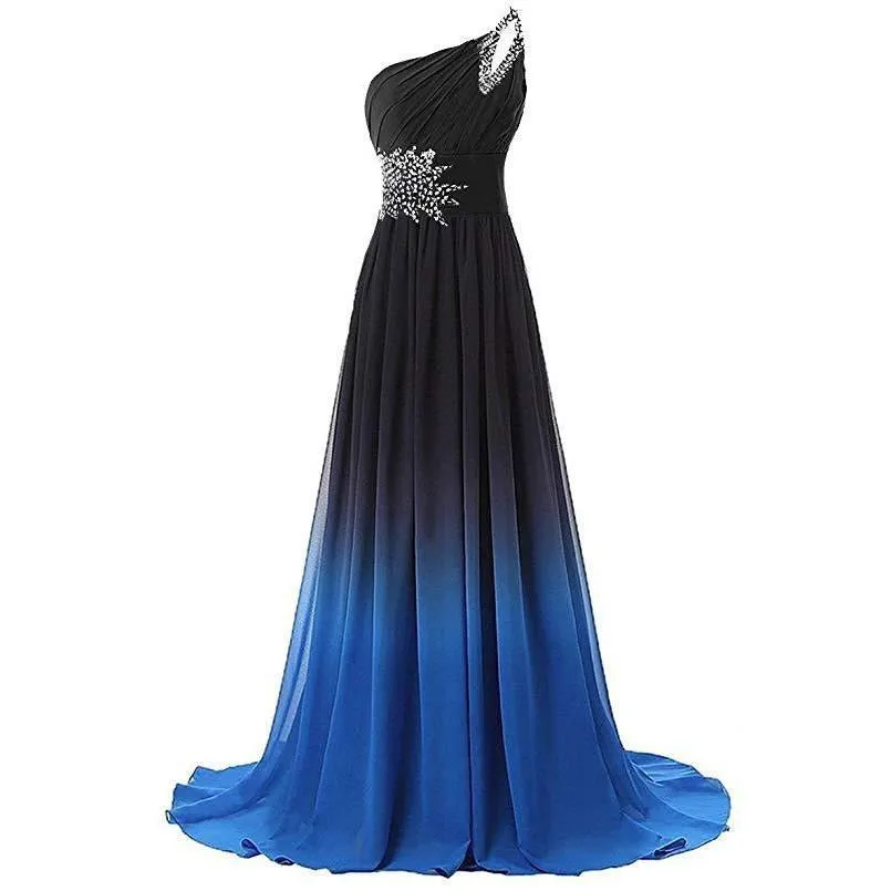 Chiffon Bridesmaid Dress One Shoulder Long Prom Dress Sleeveless Event Gown