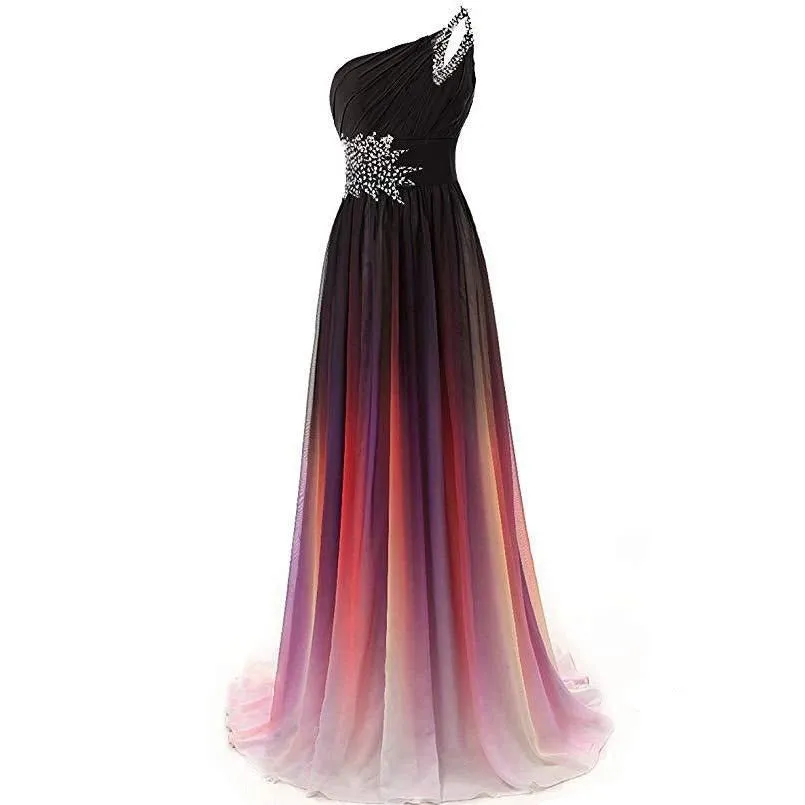 Chiffon Bridesmaid Dress One Shoulder Long Prom Dress Sleeveless Event Gown