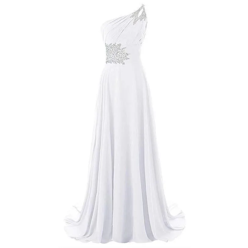 Chiffon Bridesmaid Dress One Shoulder Long Prom Dress Sleeveless Event Gown