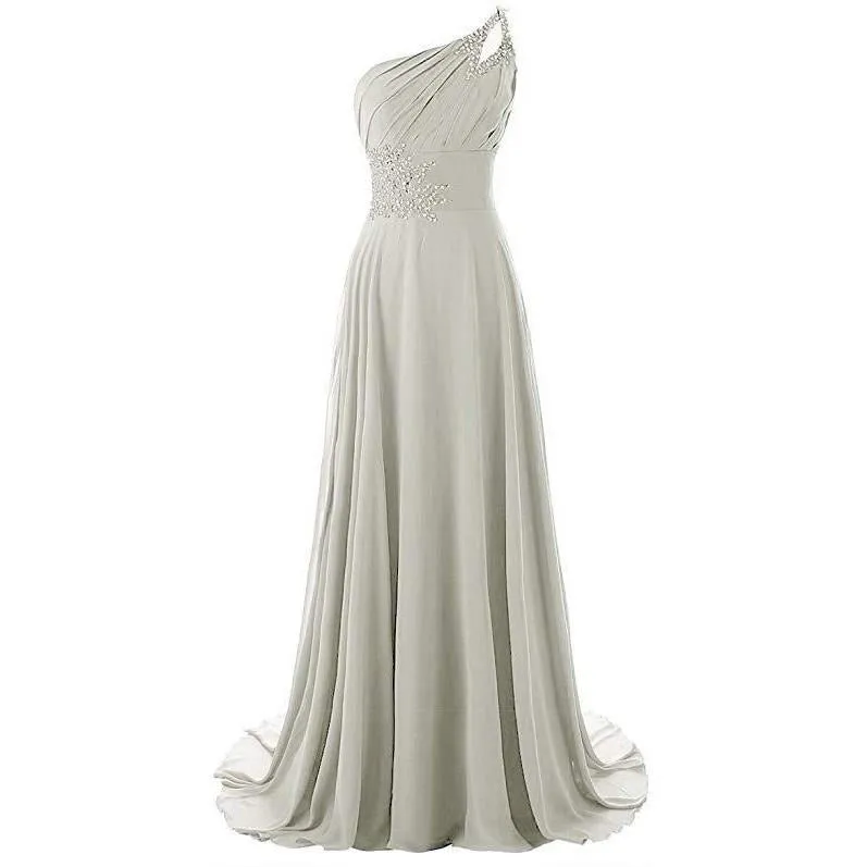 Chiffon Bridesmaid Dress One Shoulder Long Prom Dress Sleeveless Event Gown