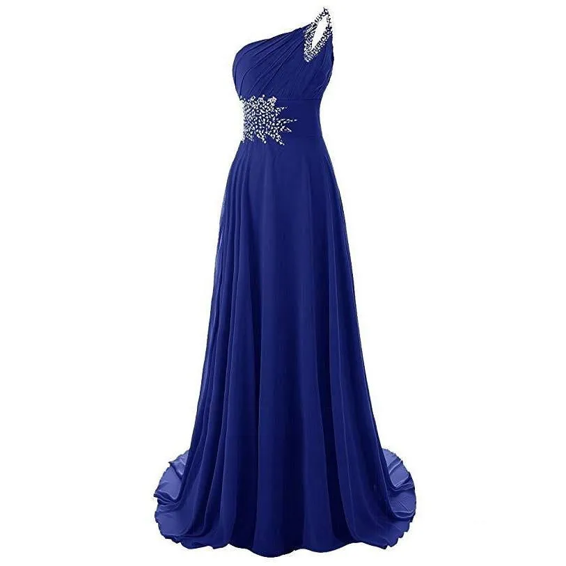 Chiffon Bridesmaid Dress One Shoulder Long Prom Dress Sleeveless Event Gown