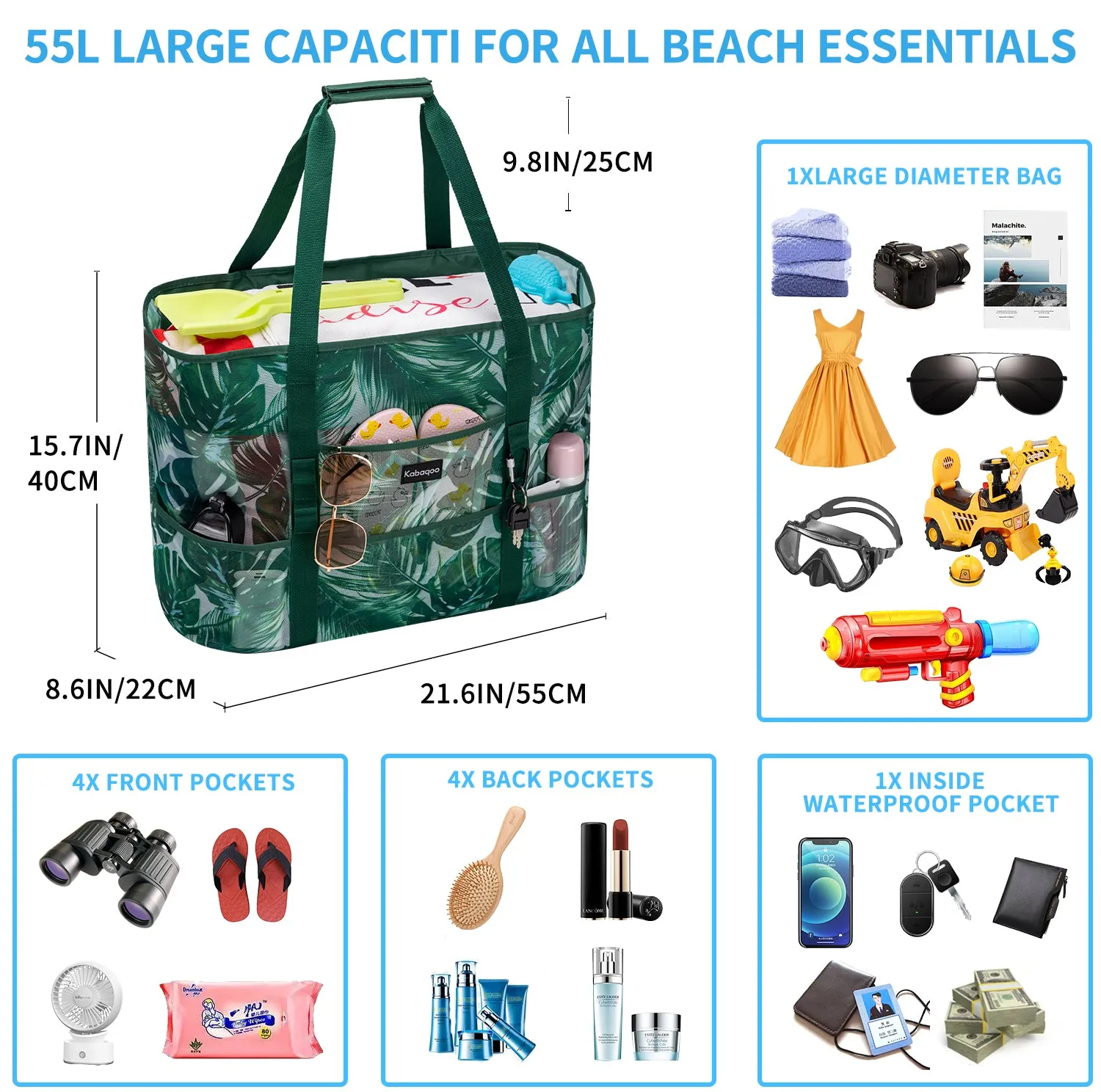 Colorful Mesh Beach HandBag with Zipper