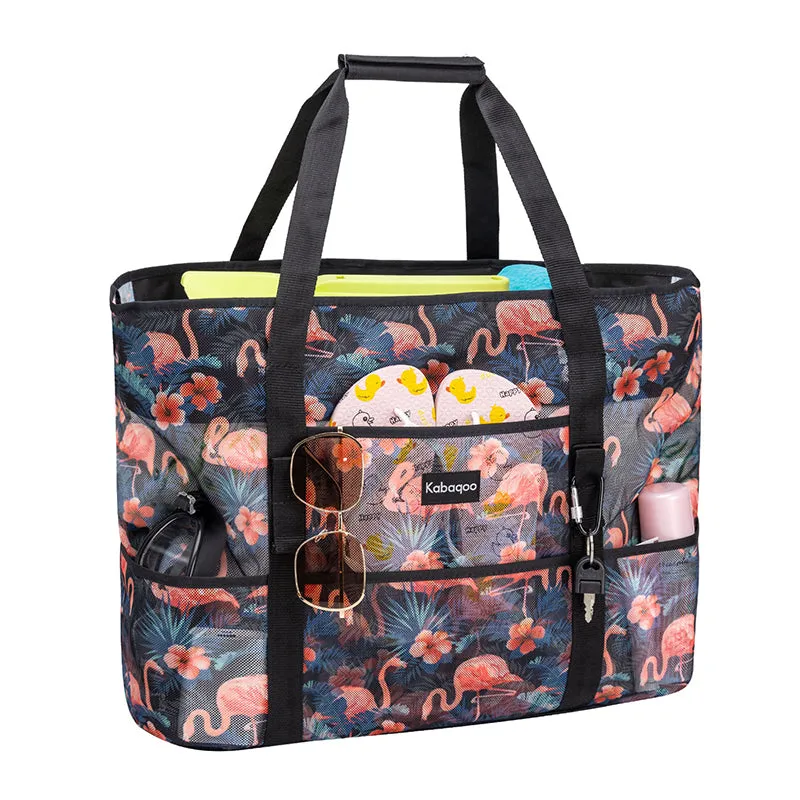 Colorful Mesh Beach HandBag with Zipper
