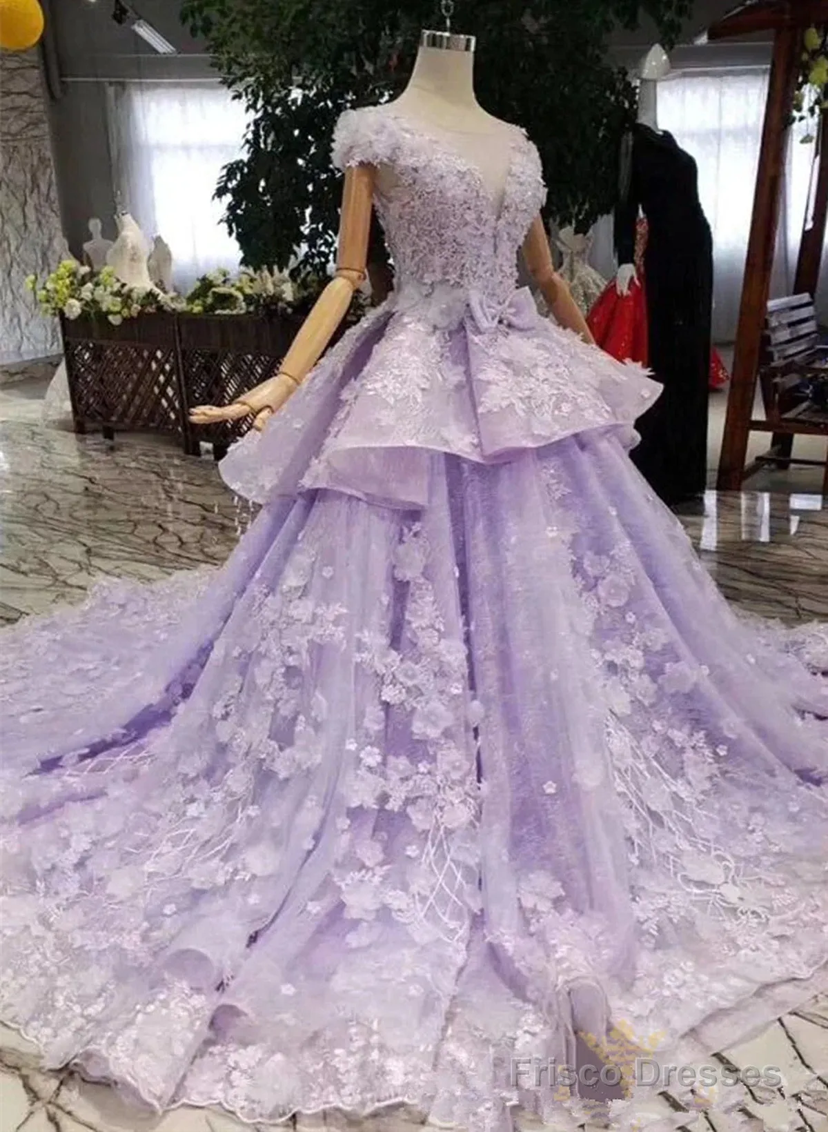 Glam Light Purple Tulle With Lace Applique Sweet 16 Dress, Light Purple Prom Dress