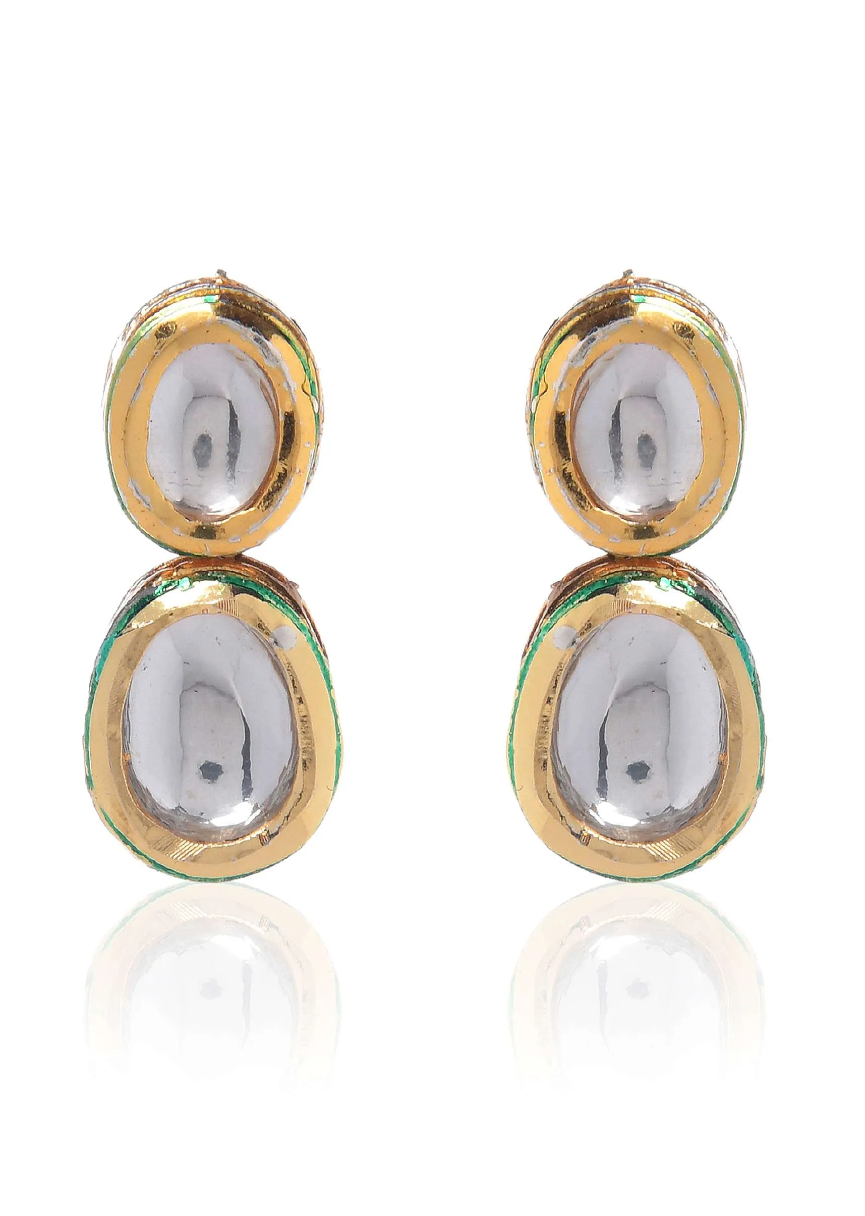Gold Plated Earrings Handcrafted With Kundan Work In Stacked Drop Design By Paisley Pop