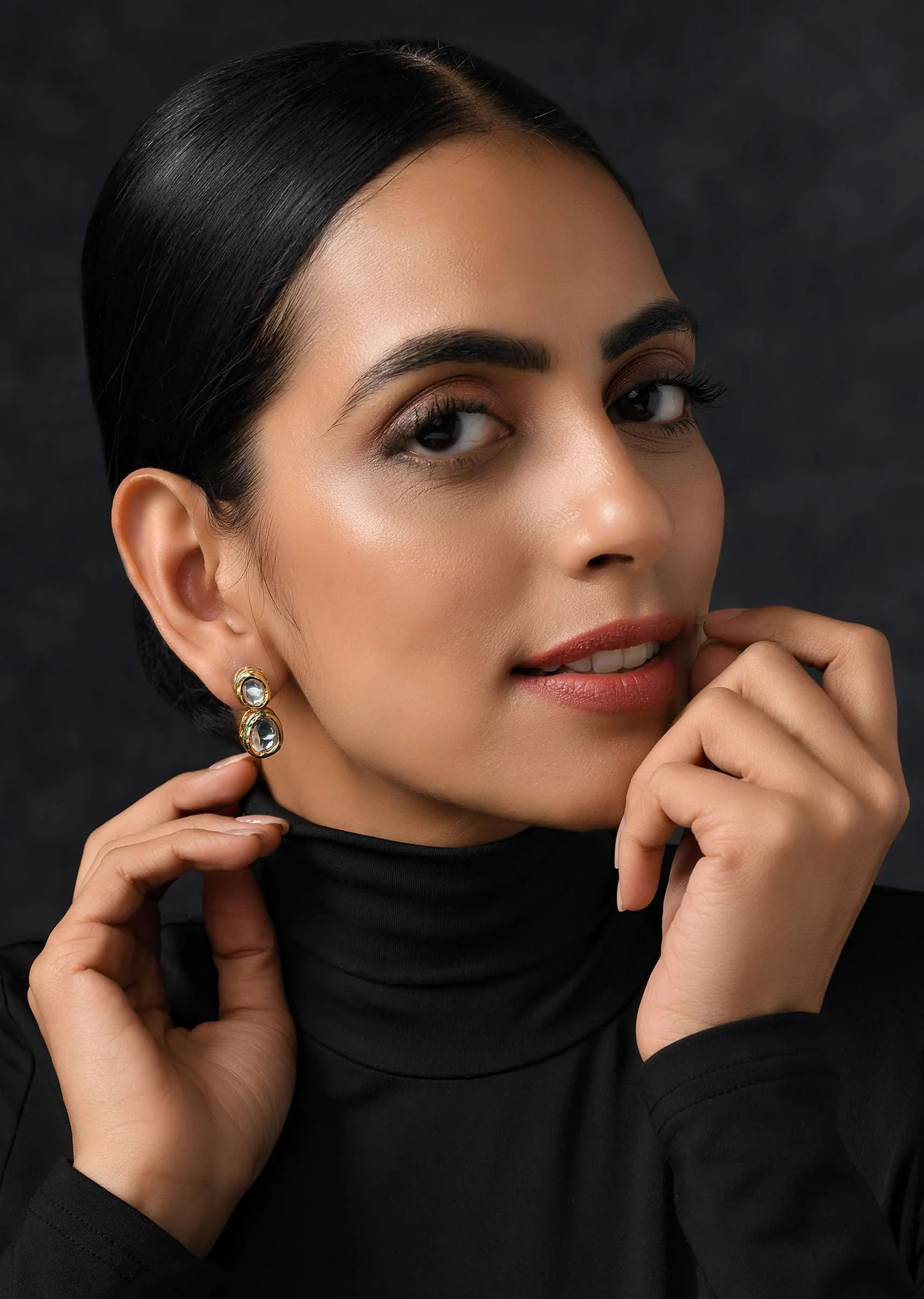 Gold Plated Earrings Handcrafted With Kundan Work In Stacked Drop Design By Paisley Pop
