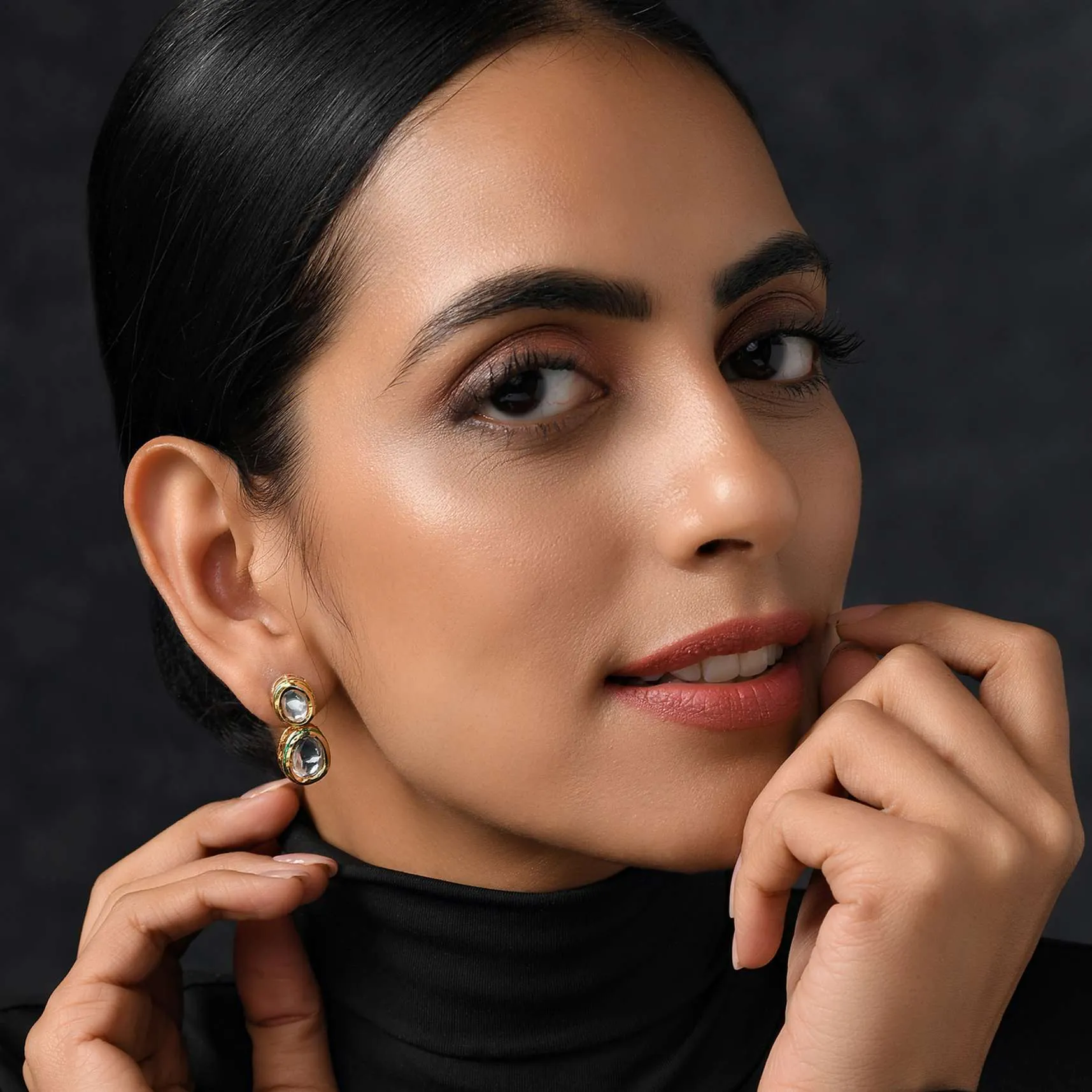 Gold Plated Earrings Handcrafted With Kundan Work In Stacked Drop Design By Paisley Pop