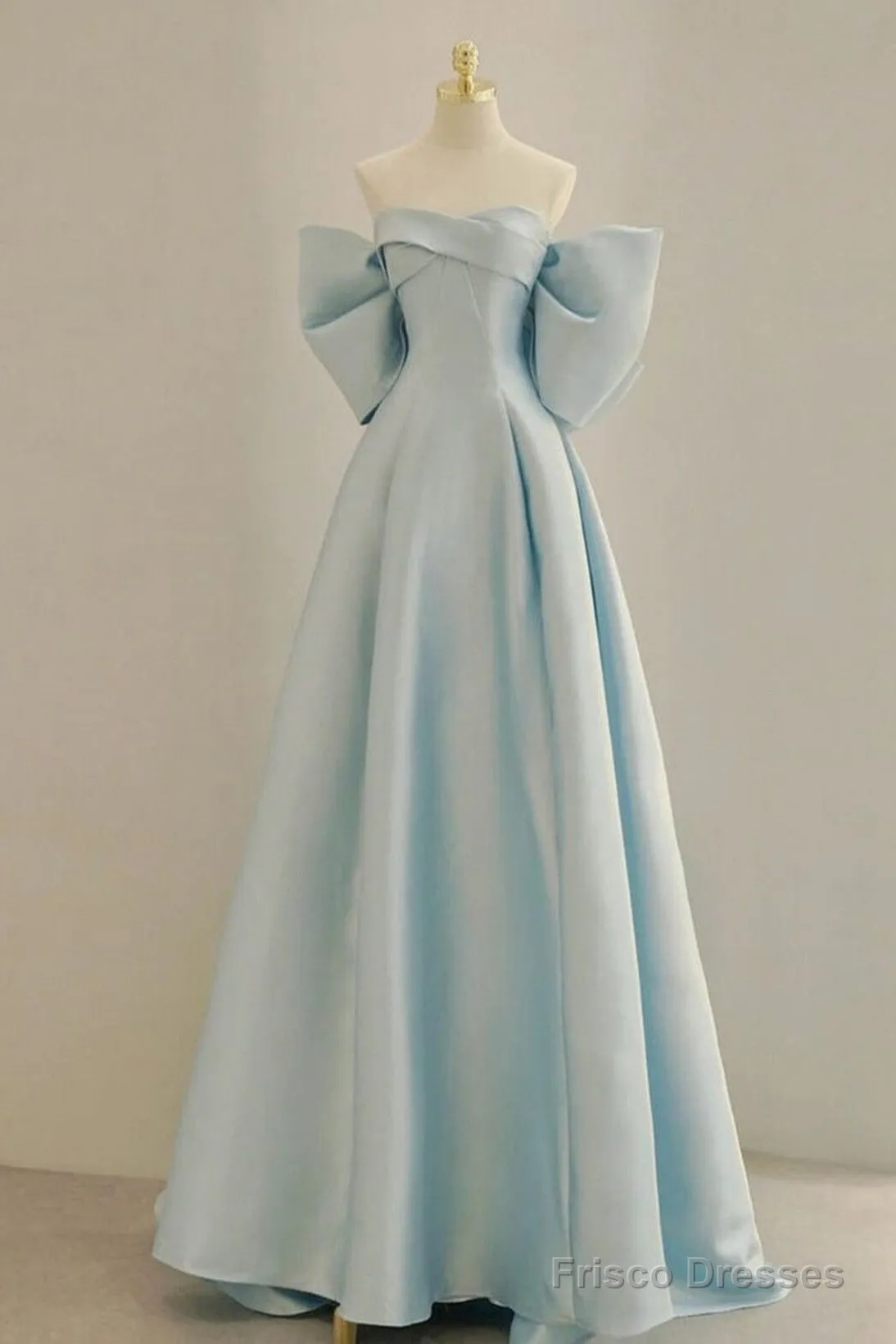 Light Blue Chic Satin Off Shoulder Long Party Dress, A-Line Light Blue Formal Dress