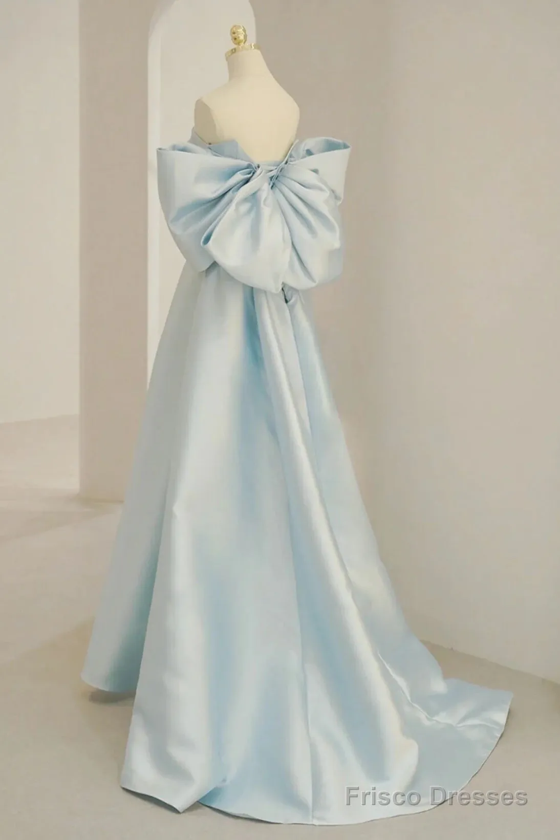 Light Blue Chic Satin Off Shoulder Long Party Dress, A-Line Light Blue Formal Dress