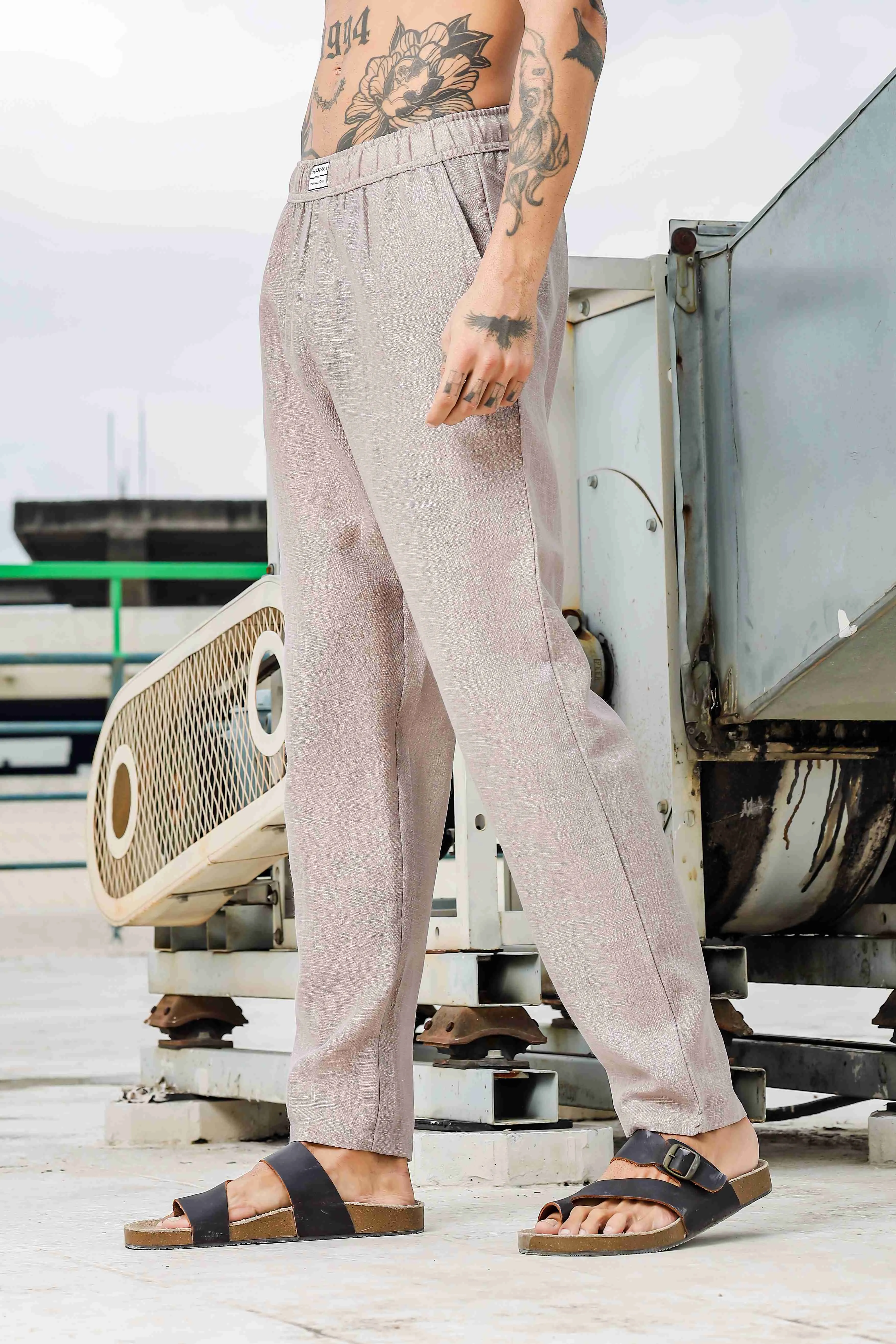 Linen Embroidered Beige All Day Pants