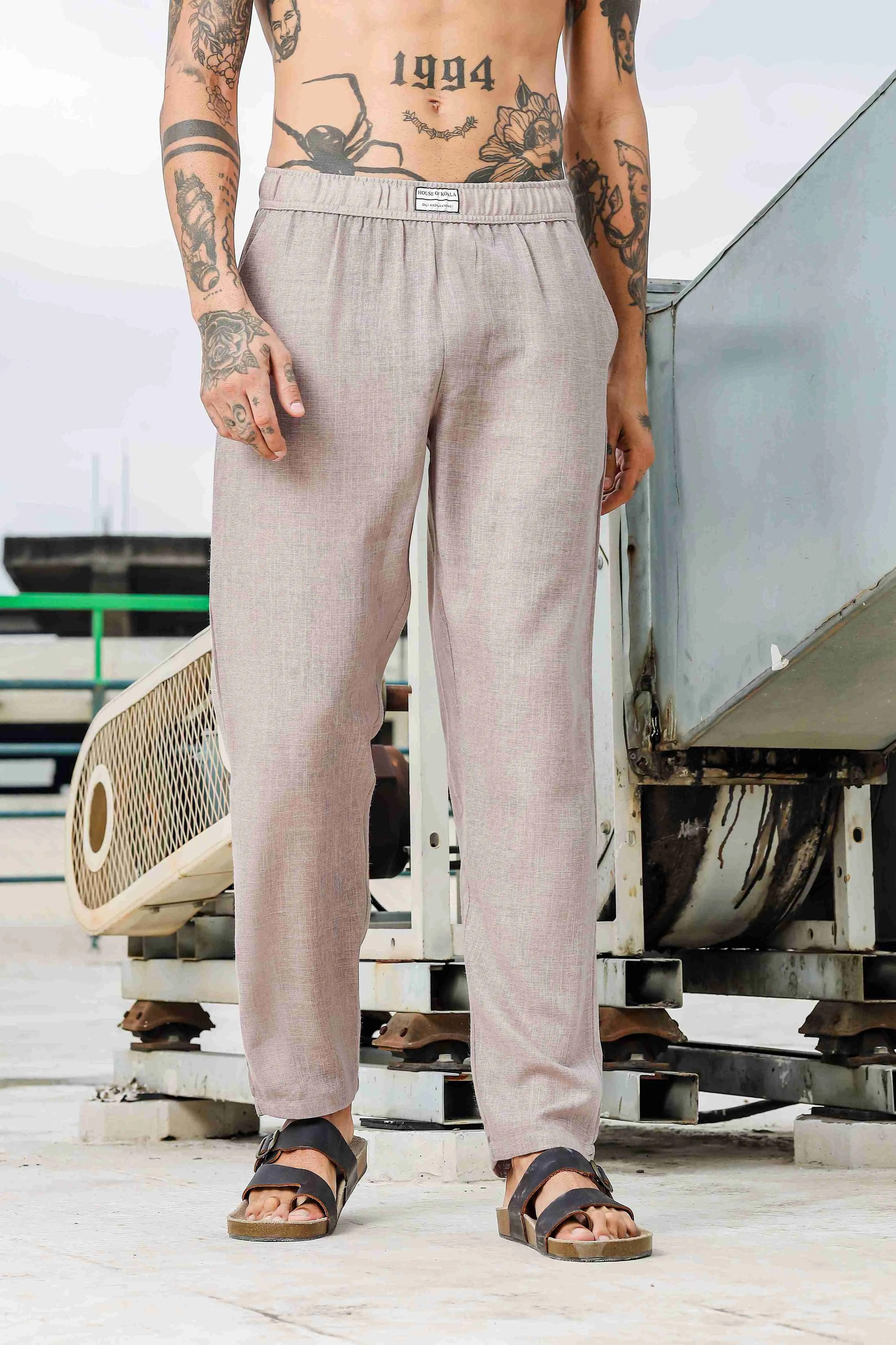 Linen Embroidered Beige All Day Pants