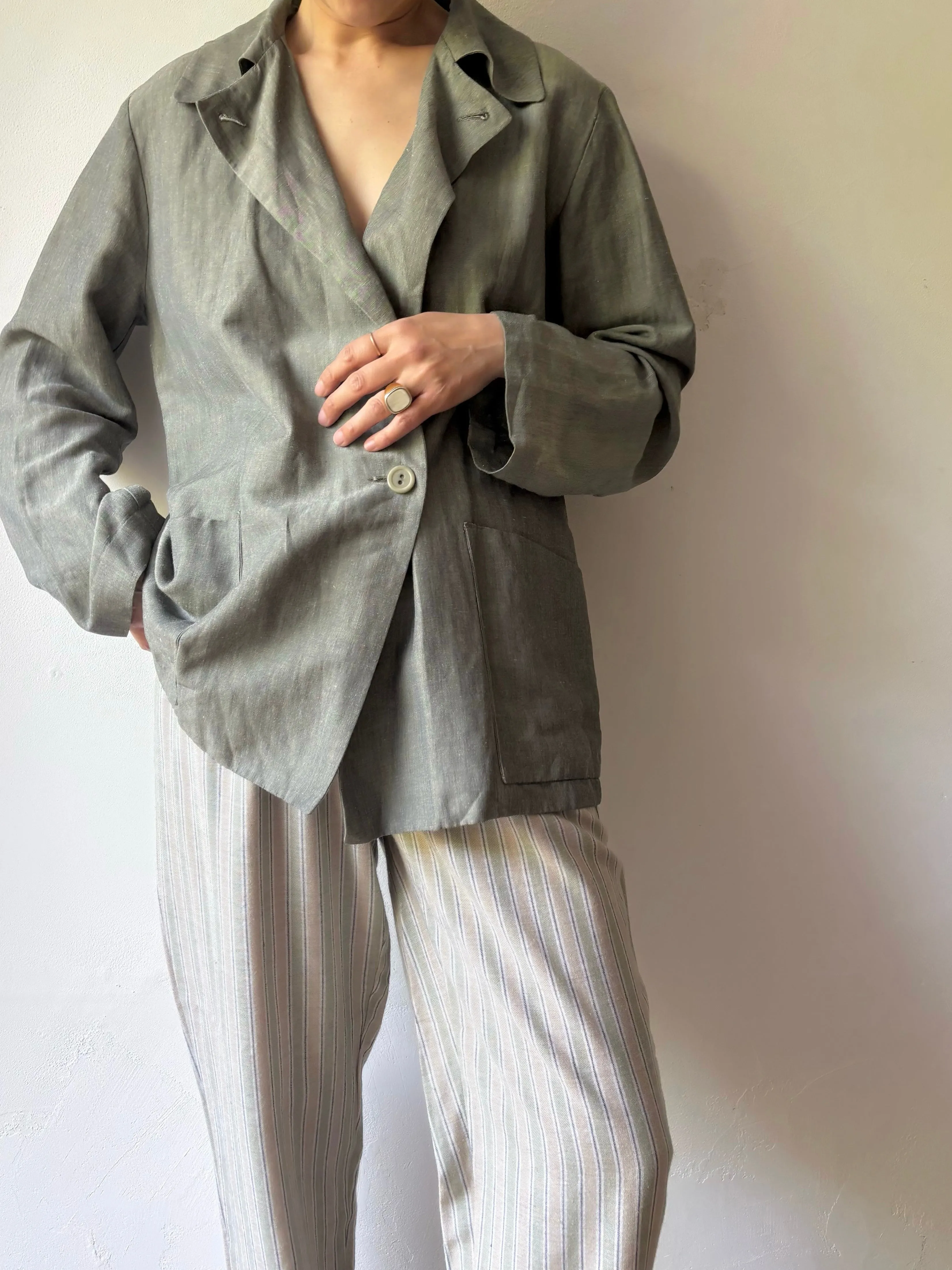 Linen mix striped easy pants