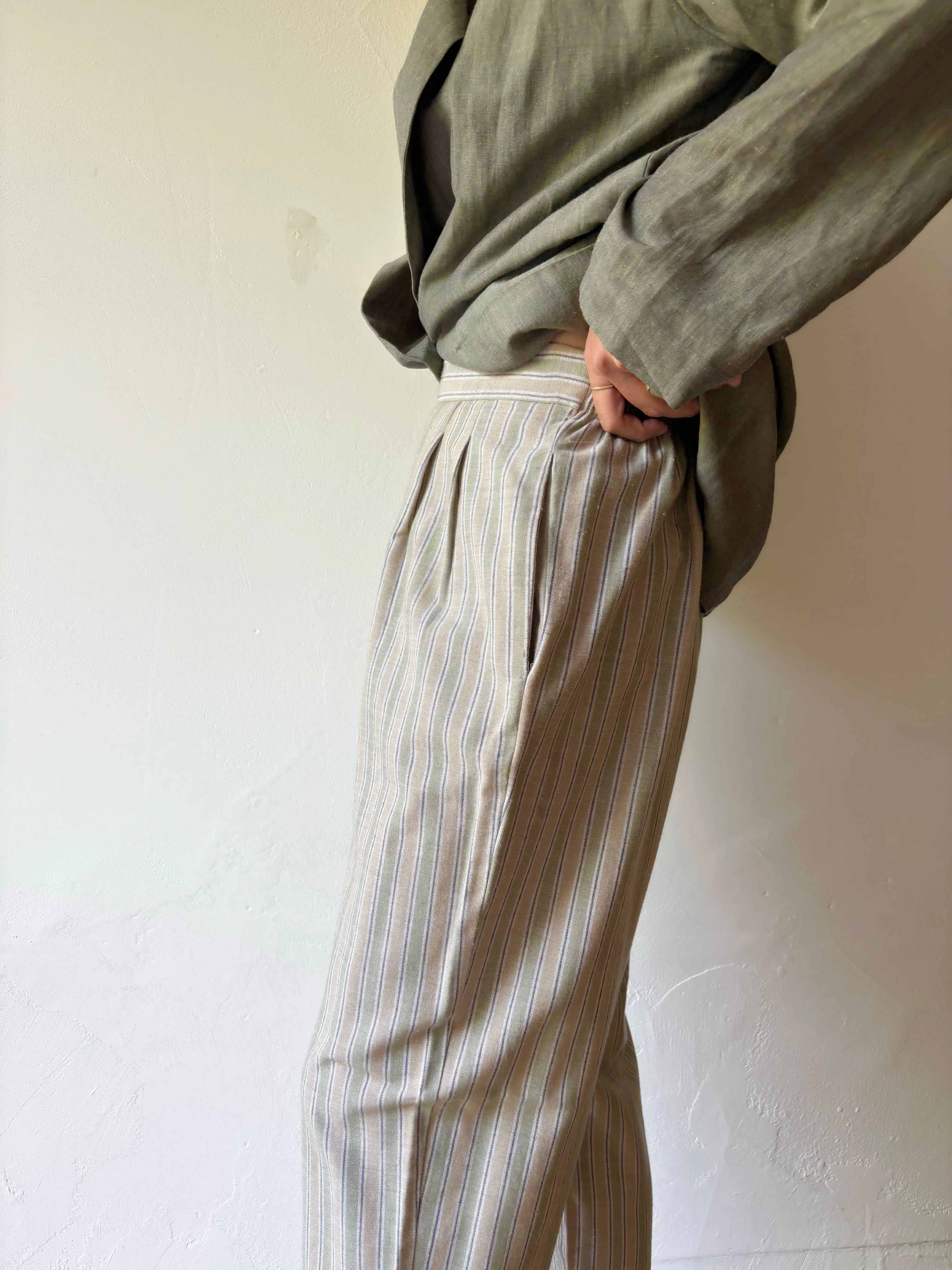 Linen mix striped easy pants