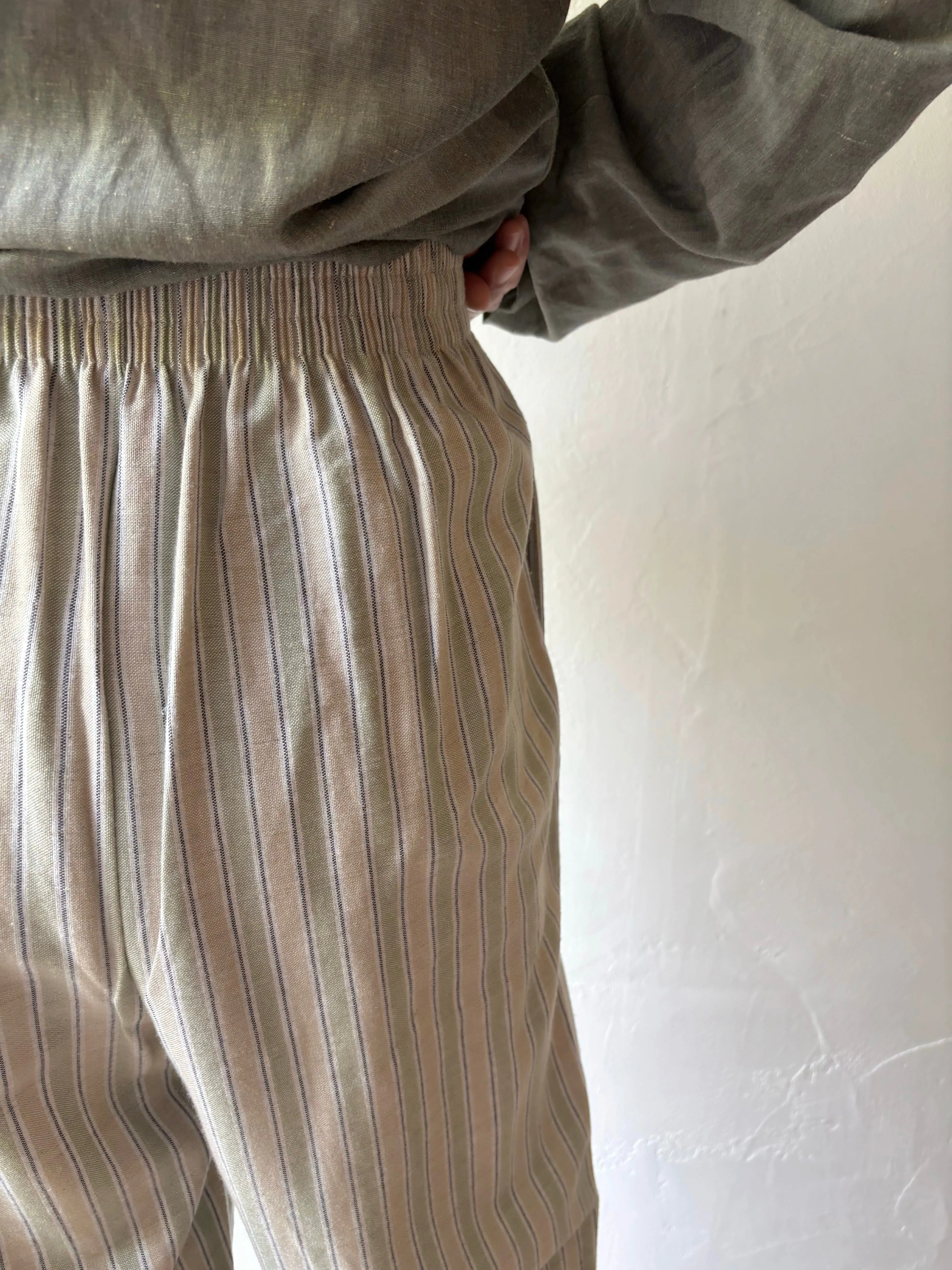 Linen mix striped easy pants