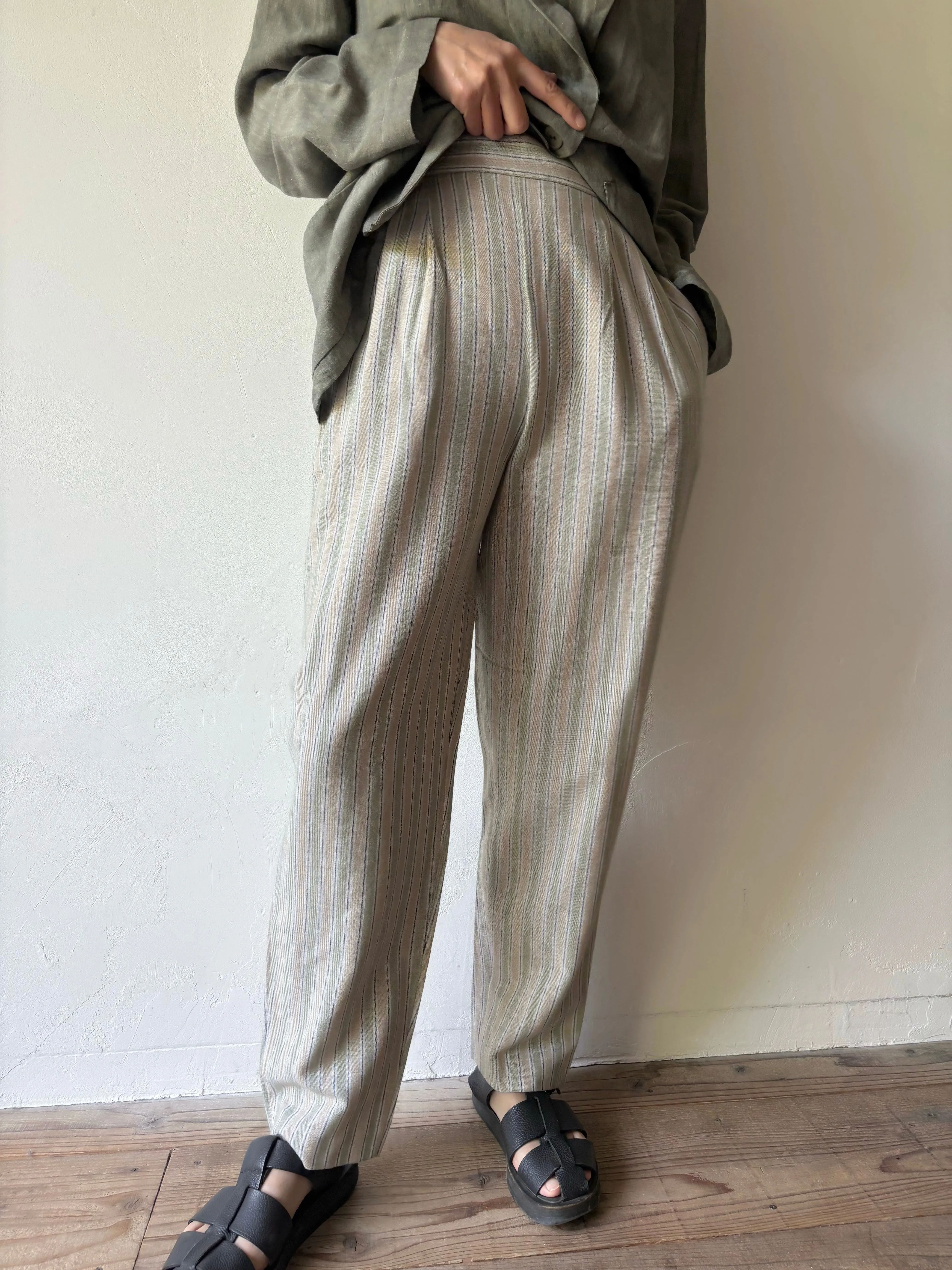 Linen mix striped easy pants