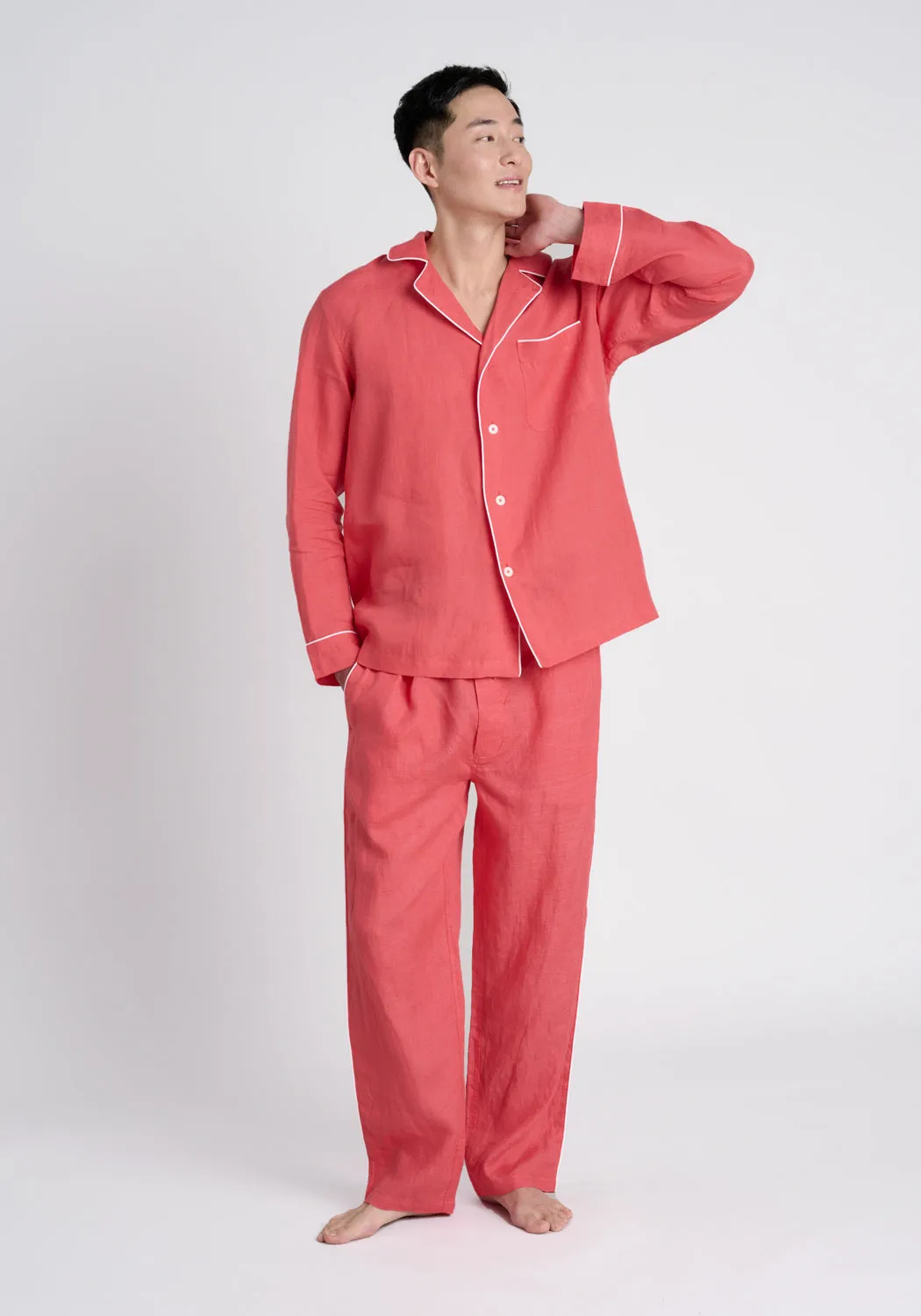 Milton Pajama Pant in Washed Red Linen
