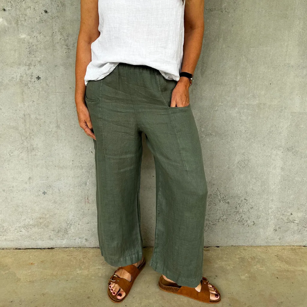 Montaigne Catherine Linen Pants - Khaki