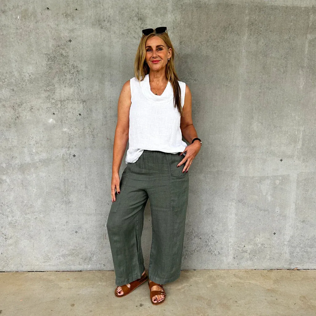 Montaigne Catherine Linen Pants - Khaki