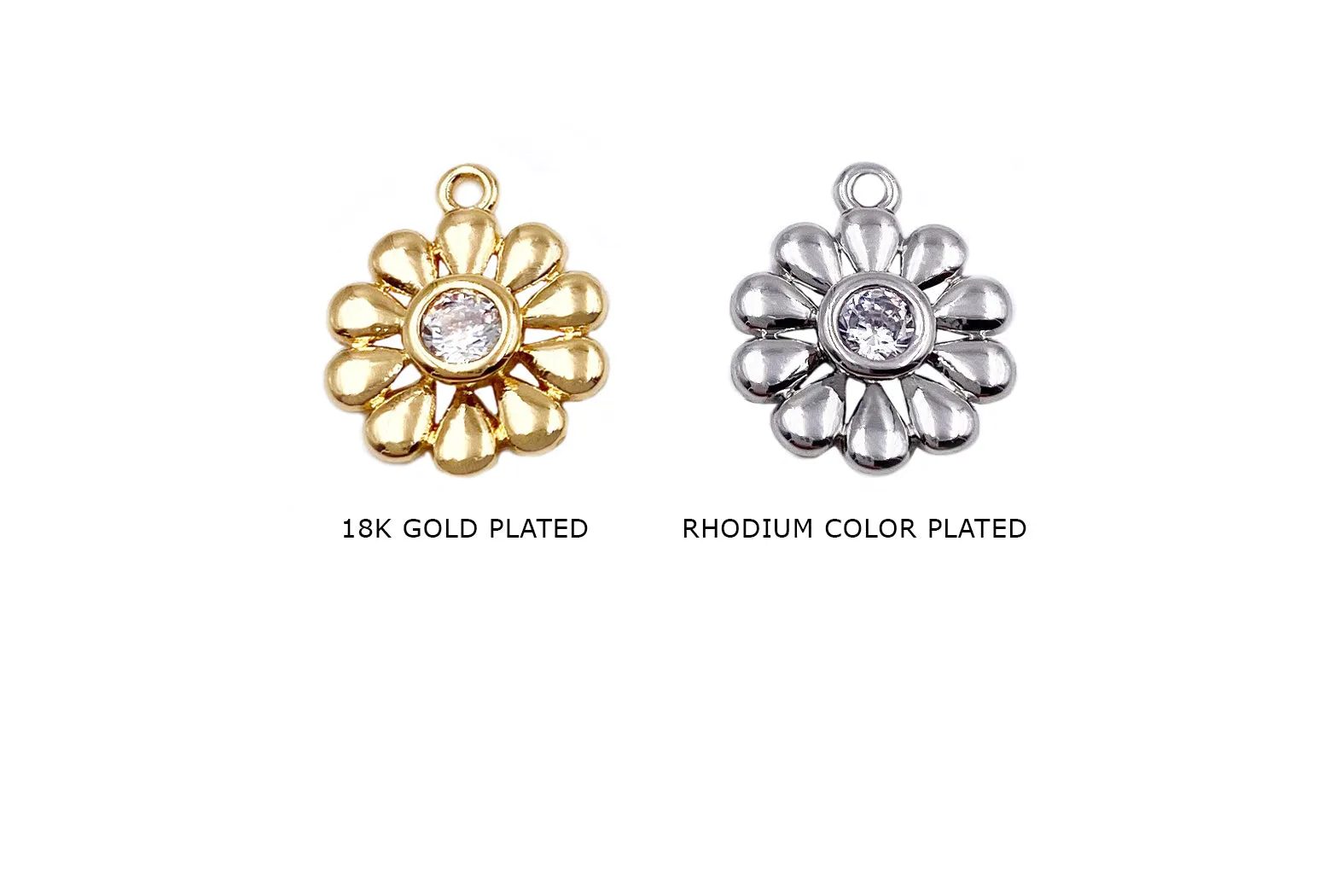 MP3922 Cubic Zirconia Daisy Flower Charm/Pendant CHOOSE COLOR BELOW