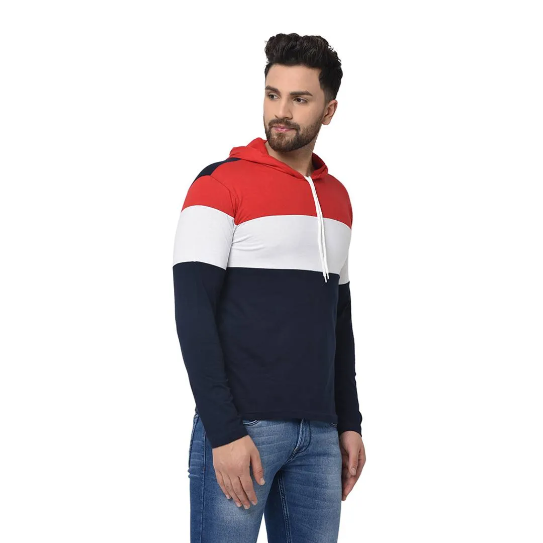 Multicoloured Colourblocked Cotton Hooded T-Shirt
