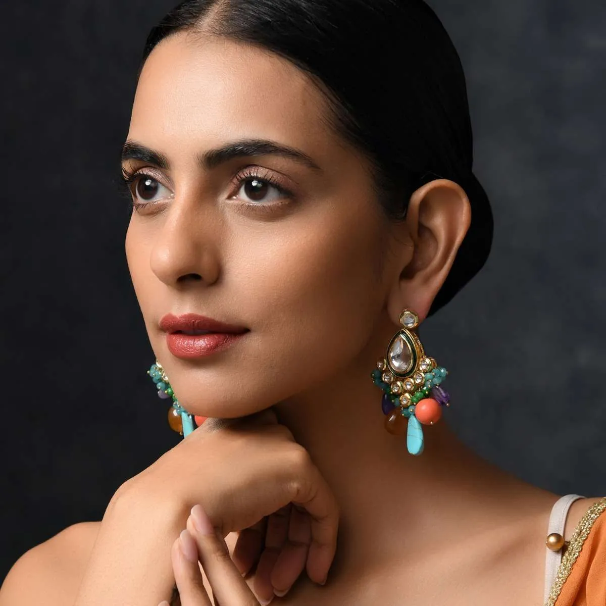Navrattan Royal Indian Earrings Featuring Multicolored Stones And High Grade Beads By Paisley Pop