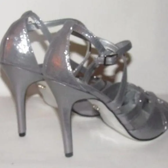 Nina Sparkly Silver Strappy Sandals Stiletto NWOB