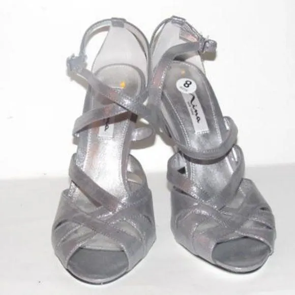Nina Sparkly Silver Strappy Sandals Stiletto NWOB