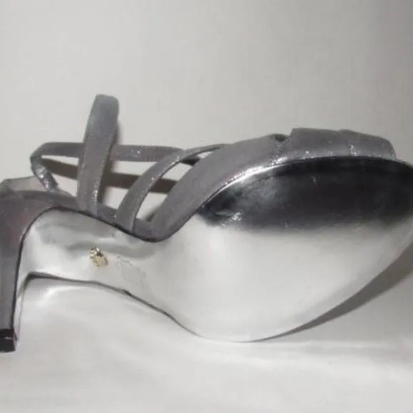 Nina Sparkly Silver Strappy Sandals Stiletto NWOB