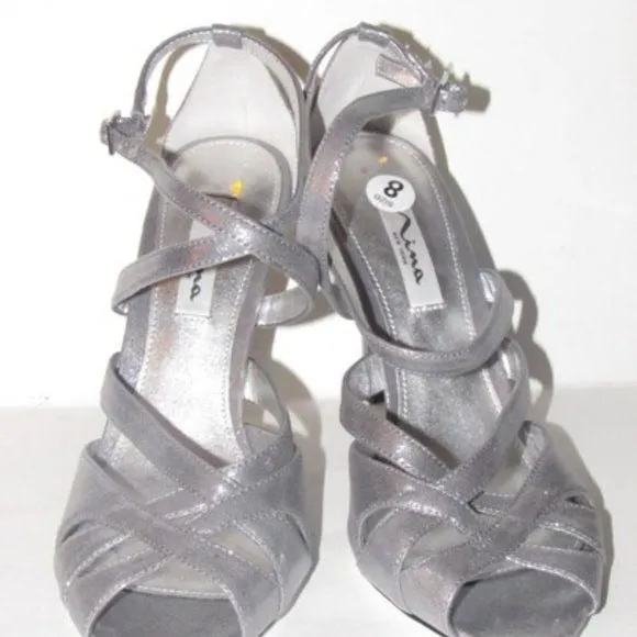 Nina Sparkly Silver Strappy Sandals Stiletto NWOB