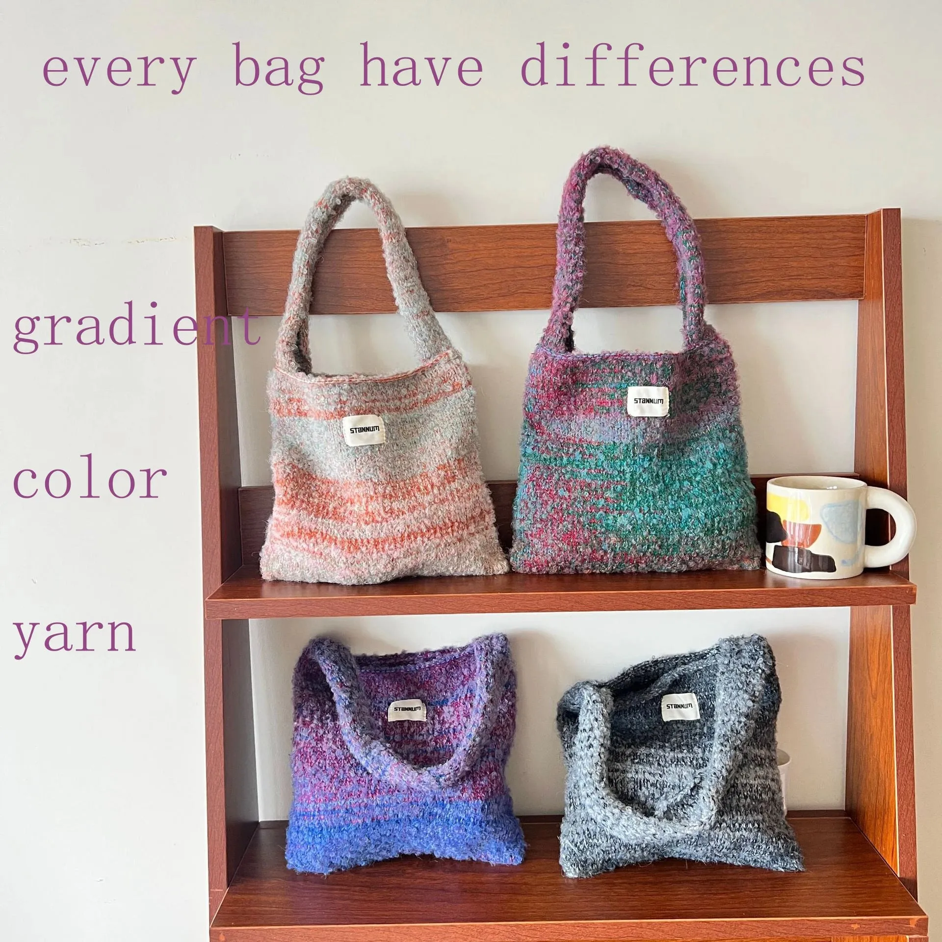 UAKISS  -  Korean Casual Colorful Crochet Women Shoulder Bags Handmade Knitted Cute Tote Bag Woolen Woven Lady Handbags Shopper Purse
